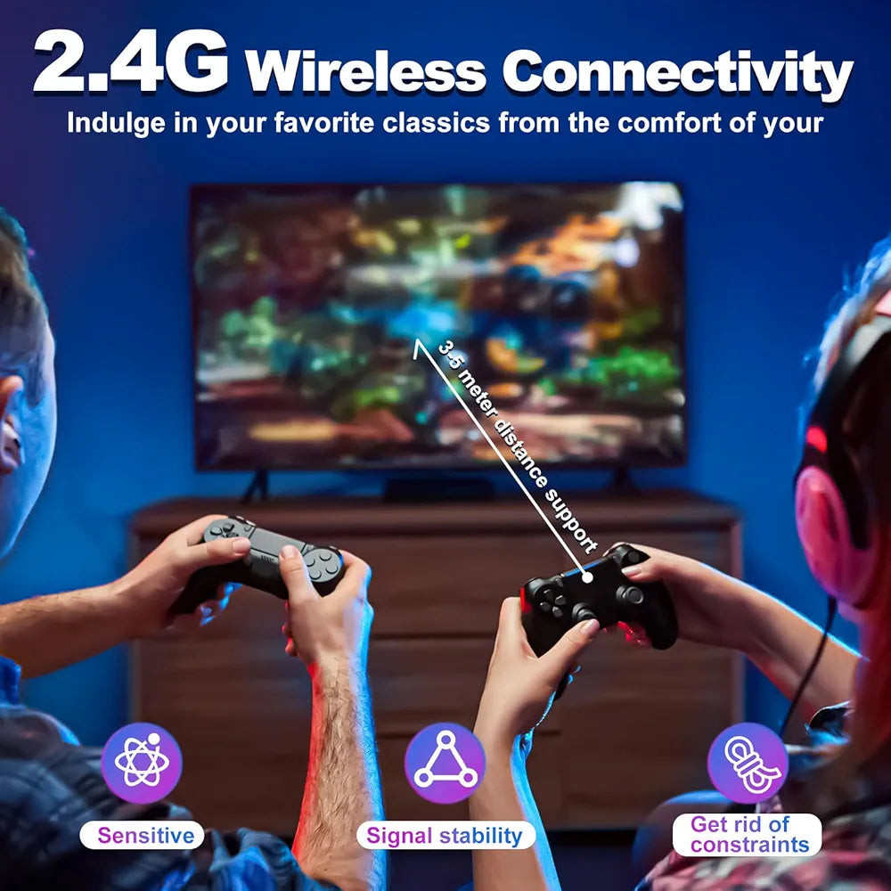 M8 4K Game Stick Lite with Dual 2.4G Wireless Game Controllers | Plug & Play Retro Console with 10000+ Classic Games | HDMI TV Video Game Console | Black