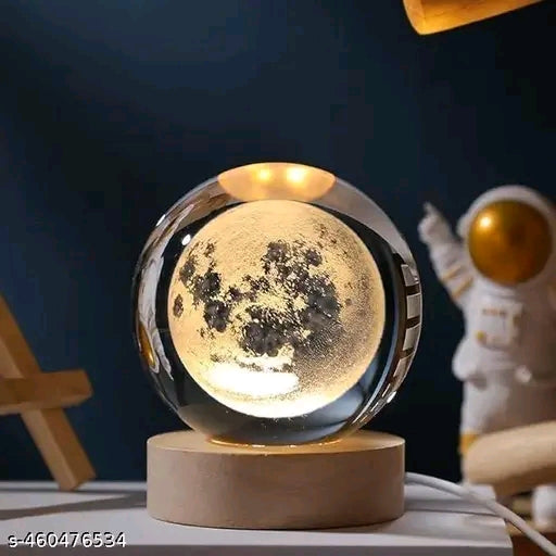 3D Moon Crystaal Ball Night Lamp,Creative Engraved Crystaal Wishlisted Share Ball Night Light, USB Table LED Wooden Crystaal Ball for Home Office Decoration Birthday.
