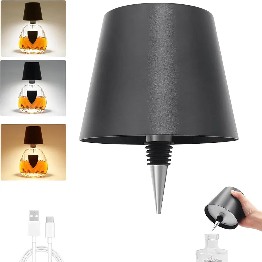 Wine Bottle Light-Rechargeable LED ,Wireless Bottle Lamp with 3 Color Modes & Touch Control for Bars, Restaurants, and Home Decor (Black)