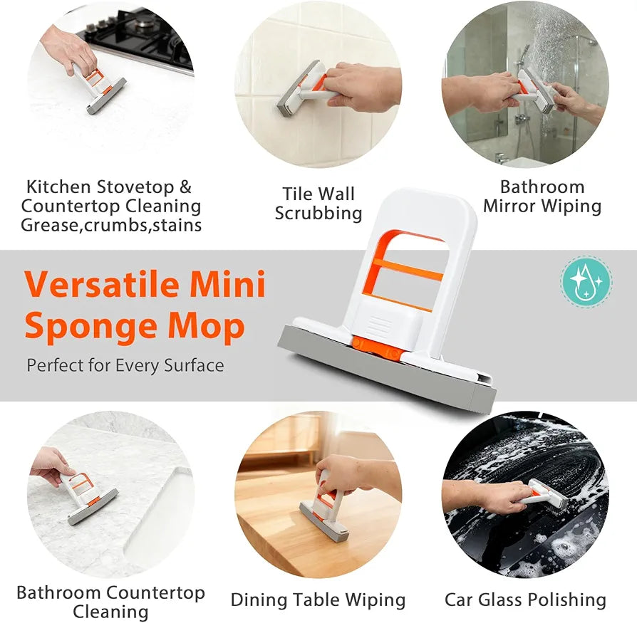 Mini Foldable Desktop Mop – Portable Versatile Wet & Dry Cleaning Sponge Mop for Home & Car