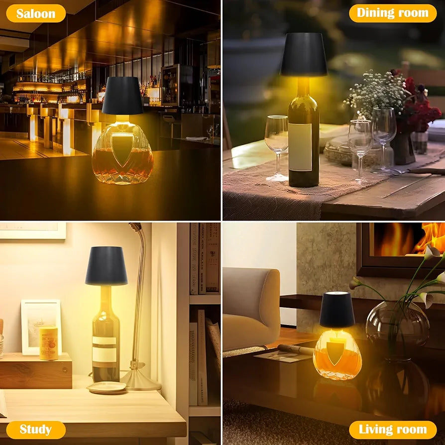 Wine Bottle Light-Rechargeable LED ,Wireless Bottle Lamp with 3 Color Modes & Touch Control for Bars, Restaurants, and Home Decor (Black)