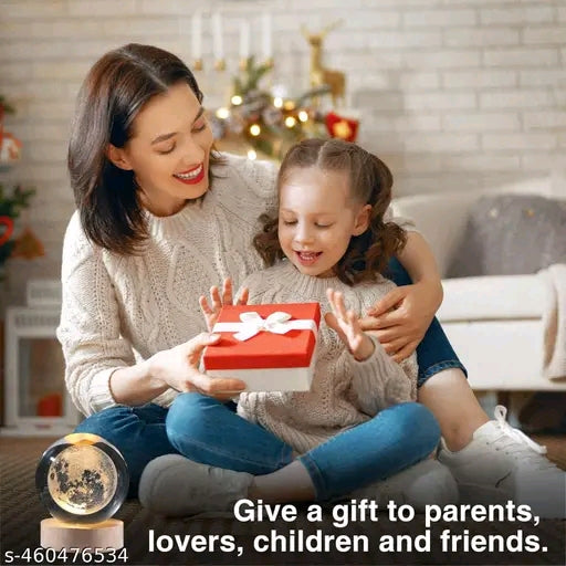 3D Moon Crystaal Ball Night Lamp,Creative Engraved Crystaal Wishlisted Share Ball Night Light, USB Table LED Wooden Crystaal Ball for Home Office Decoration Birthday.