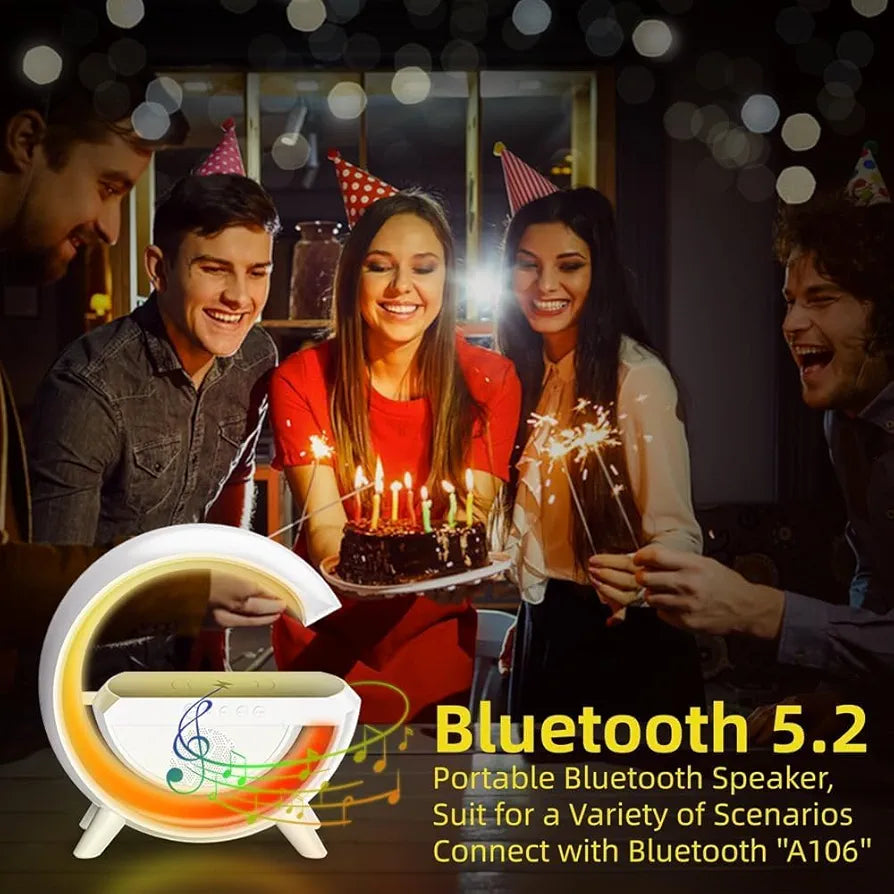 Table Lamp with Bluetooth Speaker, G Bedside Lamp with 15W Wireless Charger, Atmosphere Desk Lamp with Alarm Clock, RGB Bedside Nightstand Lamp, Hi-Fi Sound.