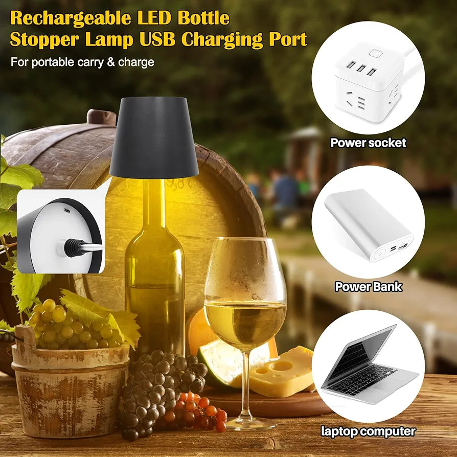 Wine Bottle Light-Rechargeable LED ,Wireless Bottle Lamp with 3 Color Modes & Touch Control for Bars, Restaurants, and Home Decor (Black)