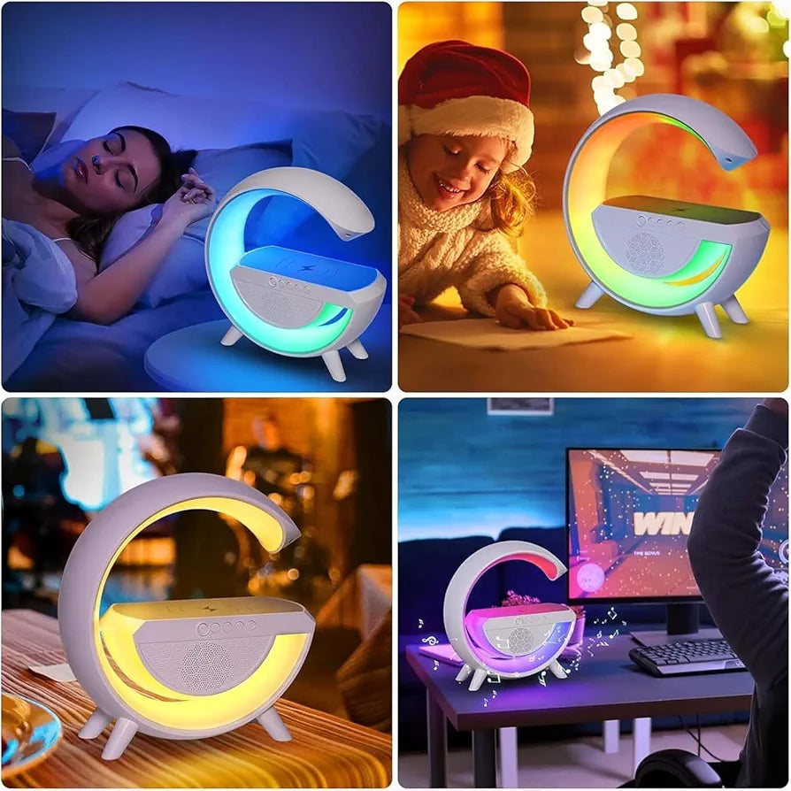 Table Lamp with Bluetooth Speaker, G Bedside Lamp with 15W Wireless Charger, Atmosphere Desk Lamp with Alarm Clock, RGB Bedside Nightstand Lamp, Hi-Fi Sound.